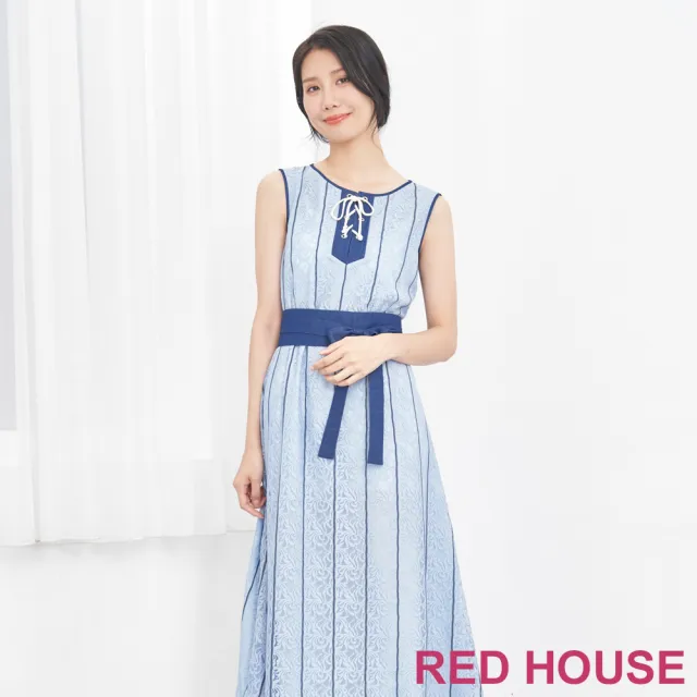 【RED HOUSE 蕾赫斯】條紋蕾絲背心長洋裝(共2色)