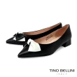 【TINO BELLINI 貝里尼】羊皮典雅雙色蝴蝶結尖頭低跟鞋FSBV011(黑)