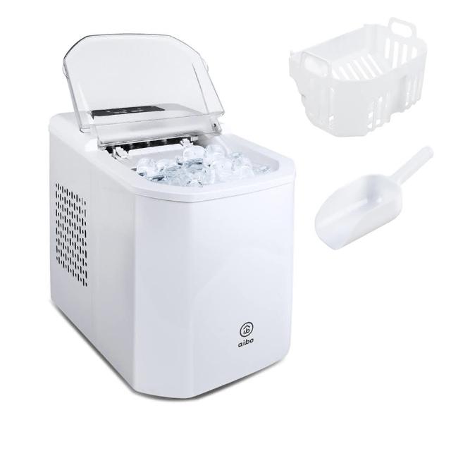 aibo 製冰機，主體型別設計，適閤家用快速製冰。品牌名稱 aibo，提供高效節能製冰功能。自購買日起，本產品提供12個月保固服務，若為天災、蟲(鼠)害、人為或產品匹配性因素，未依規定使用，恕不免費服務。完美搭配冰箱或冰水機，輕鬆製作晶瑩冰塊，提升居家生活便利。