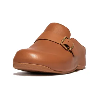 【FitFlop】SHUV BUCKLE-STRAP LEATHER CLOGS金屬扣環裝飾木屐鞋-女(棕褐色)