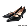 【TINO BELLINI 貝里尼】羊皮一字帶瑪莉珍尖頭6.5CM跟鞋FSDV008(黑)