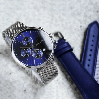 【Relax Time】三眼計時手錶-藍/40mm 加贈皮帶(RT-85-2)