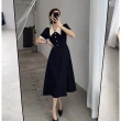 【KVOLL】玩美衣櫃赫本風中大尺碼黑洋裝法式連身裙M-4XL