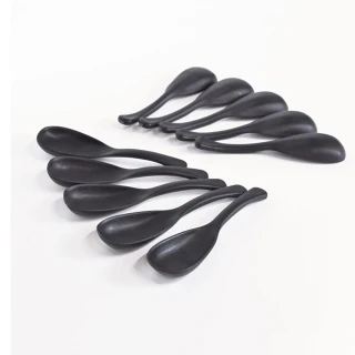 【DAIDOKORO】日本製湯匙10入 黑色木紋 可機洗 抗菌加工 中式台式湯匙飯匙(洗碗機適用 15公分)