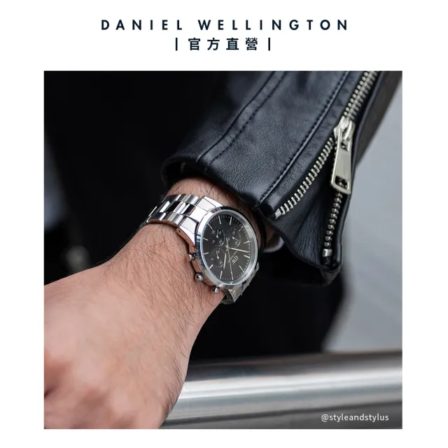 【Daniel Wellington】DW 手錶 Iconic Chronograph 42mm曜夜黑三眼精鋼錶-銀框(DW00100645)