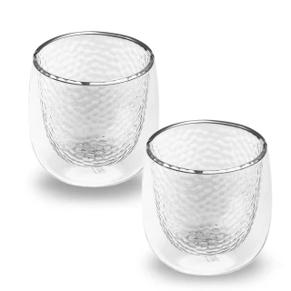 【SADOMAIN 仙德曼】雙層玻璃錘紋威士忌杯 250ml-2入組(雙層玻璃杯/對杯組/威士忌杯)
