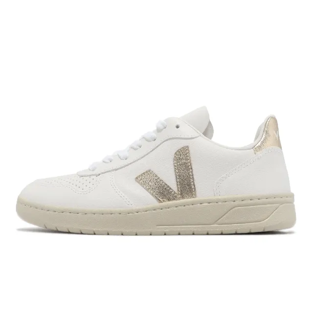 【VEJA】休閒鞋 V-10 Chromefree Leather 女鞋 白 燙金 經典 小白鞋 奶油底(VX0502935A)