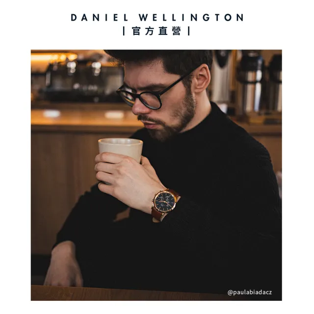 【Daniel Wellington】DW 手錶 Iconic Chronograph 42mm極地藍三眼皮革錶藍錶盤(DW00100639)