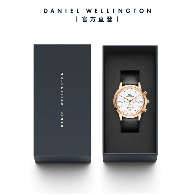 【Daniel Wellington】DW 手錶 Iconic Chronograph 42mm冰川白三眼皮革錶白錶盤(DW00100646)