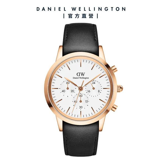 【Daniel Wellington】DW 手錶 Iconic Chronograph 42mm冰川白三眼皮革錶白錶盤(DW00100646)