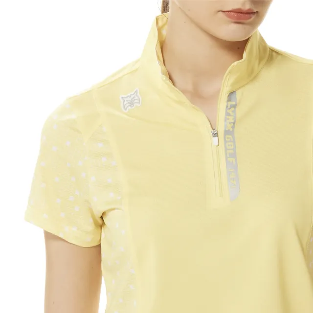 【Lynx Golf】女款吸排抗UV合身版反光印花山貓矽膠車標短袖立領POLO衫/高爾夫球衫(二色)
