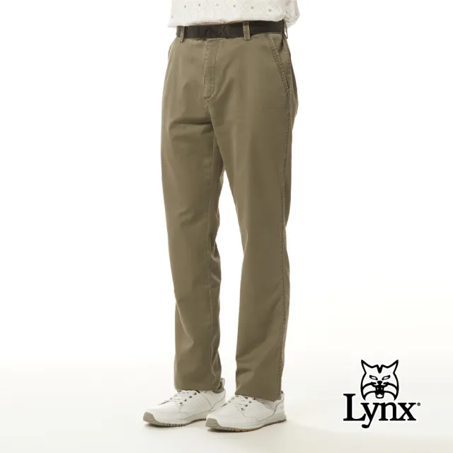 【Lynx Golf】男款彈性舒適混紡材質經典好搭色系素面款式平面休閒長褲(棕色)