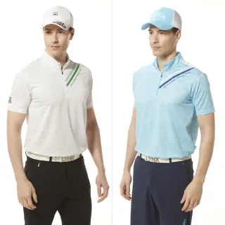 【Lynx Golf】男款合身版吸汗速乾水波紋組織布料流動感英文印花短袖立領POLO衫/高爾夫球衫(二色)
