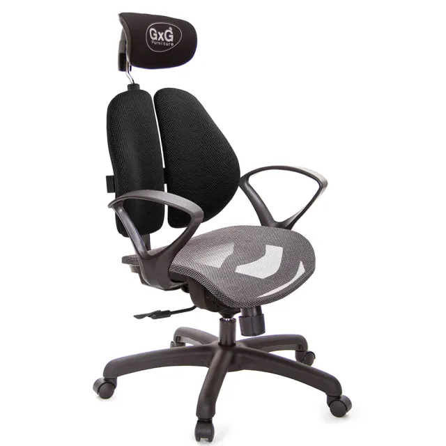 【GXG 吉加吉】雙軸枕 中灰網座  D字扶手 雙背電腦椅(TW-2704 EA4)