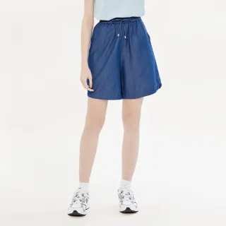 【Hang Ten】女裝-RELAXED FIT天絲棉鬆緊腰頭抽繩短褲(藍)