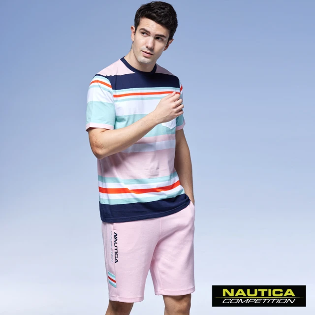 NAUTICA 男裝 COMPETITION撞色修身運動短褲(粉色)