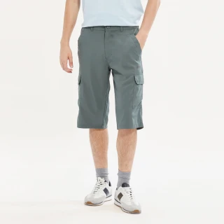 【Hang Ten】男裝-REGULAR FIT四面彈吸濕排汗防曬六分短褲(灰綠)