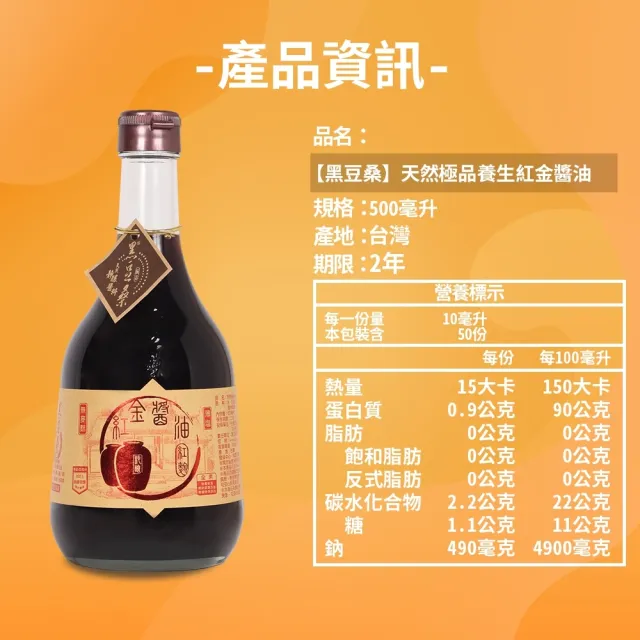 【黑豆桑】減鹽經典養生組(紅金 500mlx2+薄鹽黑金 500mlx2)