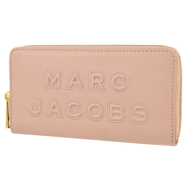 MARC JACOBS 馬克賈伯 簡約電繡LOGO皮革發財零錢長夾(粉)