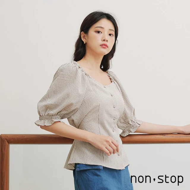 【non-stop】甜美格紋澎袖襯衫-2色
