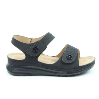 【heavenlyfeet】英國舒適品牌沖孔雙魔術帶氣墊涼鞋-VELOUR(黑色)