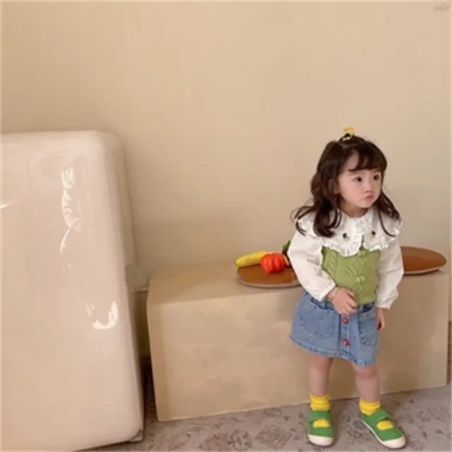 【安朵童舖】現貨韓版兒童立體小花鈕扣牛仔短裙女寶夏季A字半身裙女童公主碎花短裙(022/015)