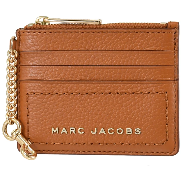 MARC JACOBS 馬克賈伯 經典金屬LOGO信用卡證件掛鈎鍊條零錢包(咖)