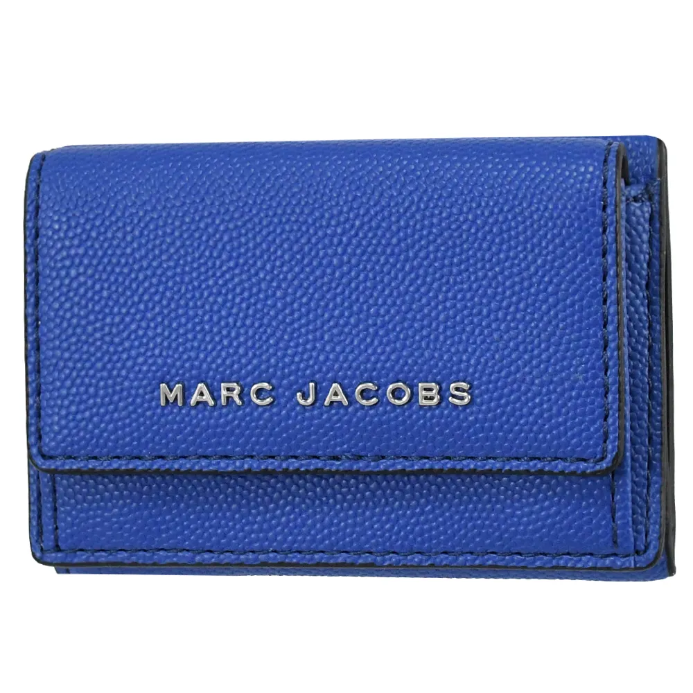 【MARC JACOBS 馬克賈伯】金屬LOGO素雅防刮扣式零錢小短夾(藍)