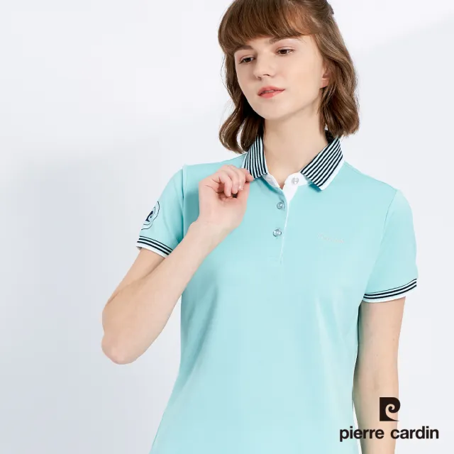 【pierre cardin 皮爾卡登】網路獨家 女款 Hi Cool吸濕排汗彈性網眼素面短袖POLO衫-湖水綠色(8227292-45)