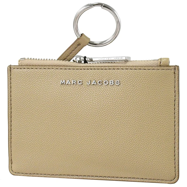 MARC JACOBS 馬克賈伯 金屬LOGO信用卡證件鑰匙圈零錢包(淺褐)