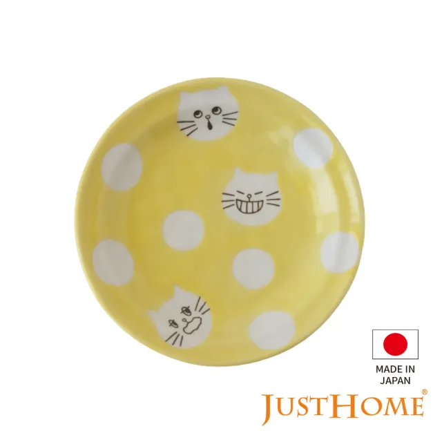 【Just Home】日本製手繪感貓咪陶瓷6吋點心盤/蛋糕盤(圓點貓)