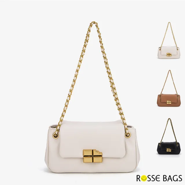 【Rosse Bags】質感軟皮時尚鏈條單肩斜背包(現+預 米白色 / 棕色 / 黑色)