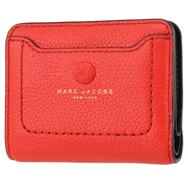 MARC JACOBS 馬克賈伯 經典燙金LOGO素雅小牛皮扣式零錢短夾(紅)