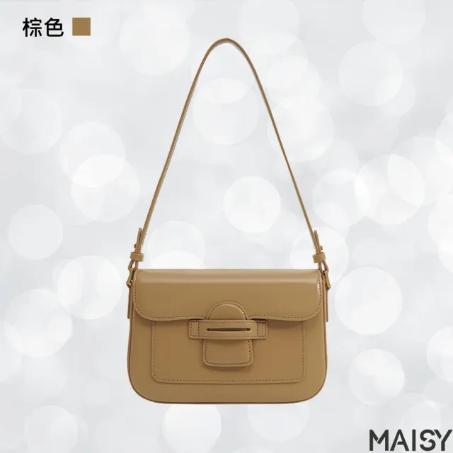 【MAISY】法式奢華真皮單肩手提包(真皮包包 現+預 粉色／黑色／棕色／黃色／白色)