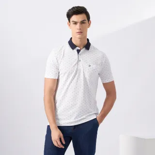 【pierre cardin 皮爾卡登】網路獨家 男款 Hi Cool吸濕排汗彈性網眼印花短袖POLO衫-白色(7227293-90)