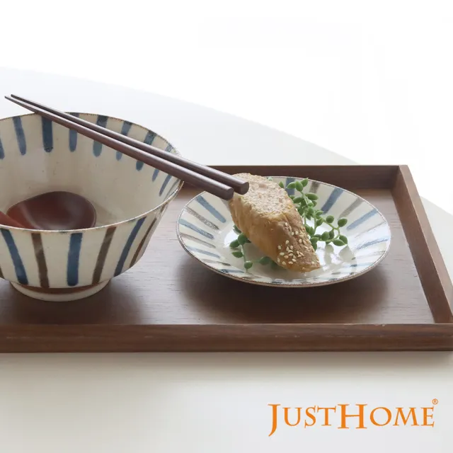 【Just Home】日本製棕藍十草線條陶瓷6吋平盤/點心盤(棕藍草)