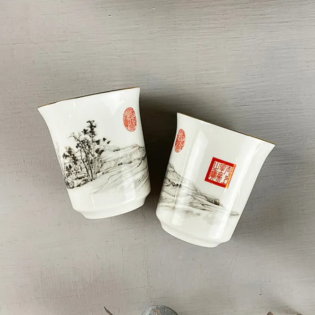 【TALES 神話言】富春山居圖-骨瓷雙杯組(清酒杯/中國風/文創禮品/藝術收藏)