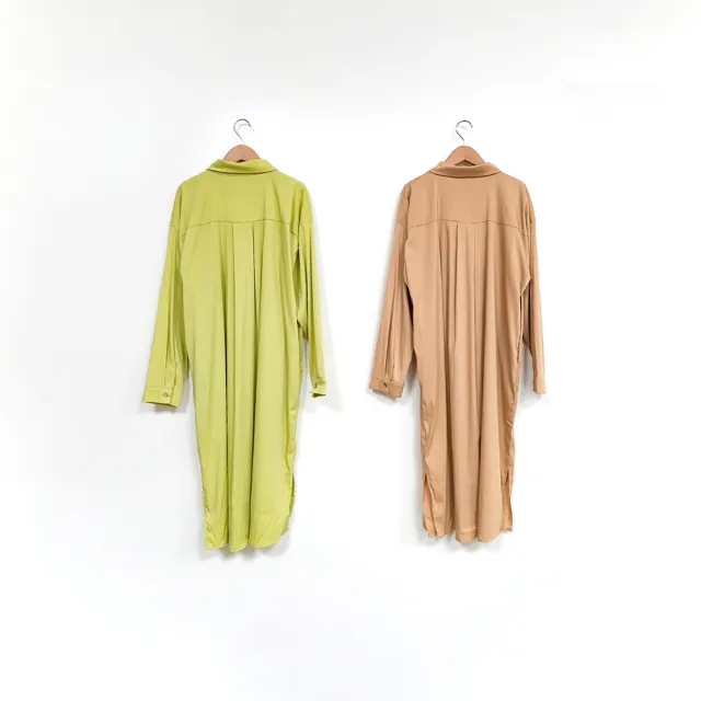 【Dailo】簡約防曬長罩衫長袖洋裝(綠 駝/魅力商品)