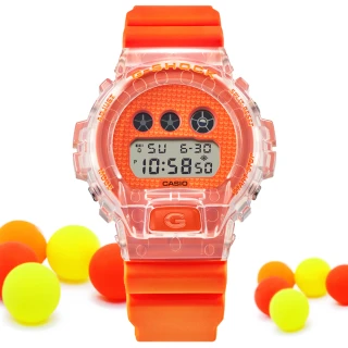 【CASIO 卡西歐】G-SHOCK 鮮豔色彩日本扭蛋透明色電子錶-亮橘(DW-6900GL-4 防水200米 扭蛋造型盒)