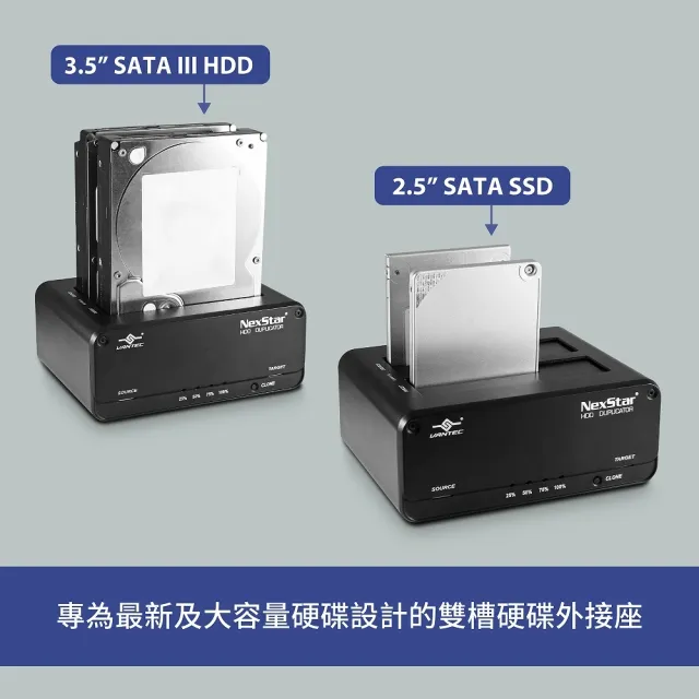 【Vantec 凡達克】NexStar JX USB 3.2 Gen1 雙槽2.5吋/3.5吋 SATA硬碟對拷式硬碟外接座(NST-D258S3-BK)