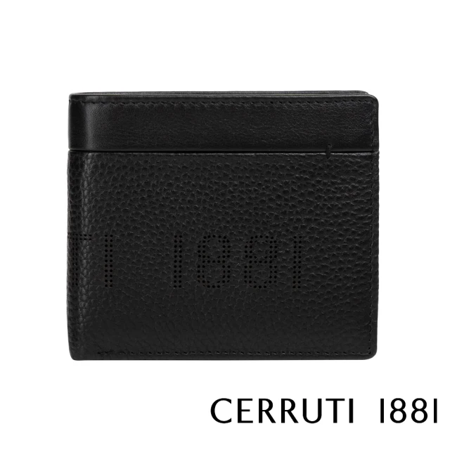 【Cerruti 1881】義大利頂級小牛皮6卡短夾皮夾 CEPU05544M(黑色 贈原廠送禮提袋)