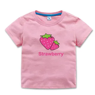 【時尚Baby】女童 短袖T恤 粉色大草莓純棉短袖上衣(女中小童裝 春夏T恤 短袖運動休閒上衣)