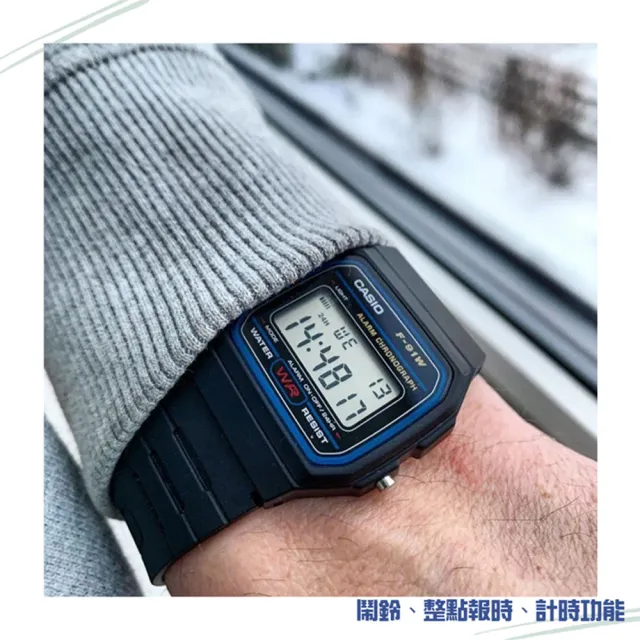 【CASIO 卡西歐】F-91W-1DG 經典不敗簡約輕薄電子膠錶