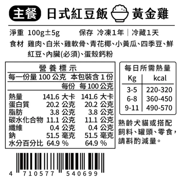 【汪事如意】黃金雞 日式紅豆飯 100g(寵物鮮食/無油蒸煮/銷售冠軍/適口性佳)