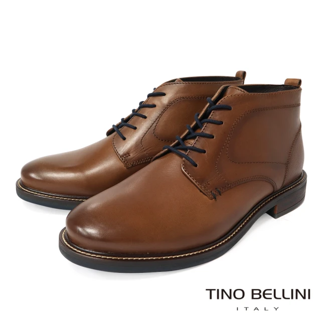 TINO BELLINI 貝里尼 男款 牛皮圓頭撞色綁帶短靴HM5T010