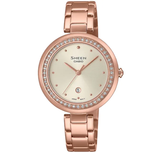 【CASIO 卡西歐】卡西歐 SHEEN 藍寶石鋼帶錶-玫瑰金(SHE-4556PG-7A) 雙11