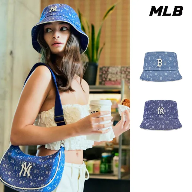 【MLB】牛仔丹寧漁夫帽 MONOGRAM系列(3AHTMD13N-多款任選)