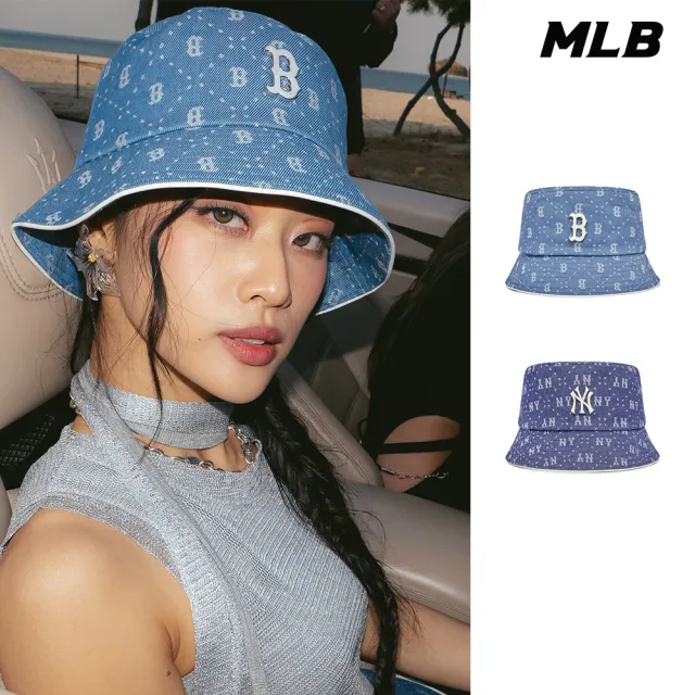 【MLB】牛仔丹寧漁夫帽 MONOGRAM系列(3AHTMD13N-多款任選)