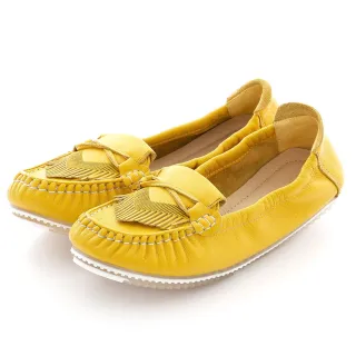 【CUMAR】全真皮流蘇莫卡辛休閒鞋(黃色)