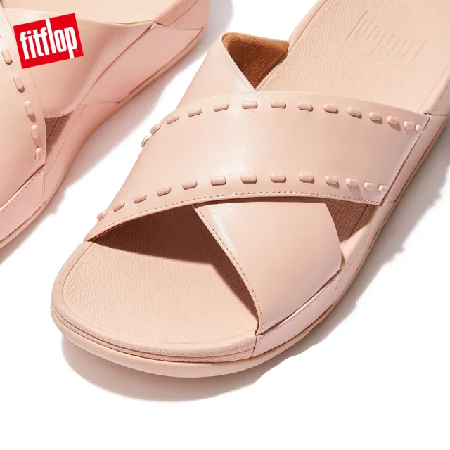 【FitFlop】LULU RUBBER-STUD LEATHER CROSS SLIDES 縫線造型交叉帶涼鞋(玫瑰鹽)